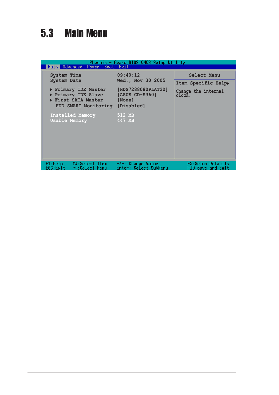 3 main menu, 1 system time [xx:xx:xx | Asus P1-PH1 User Manual | Page 68 / 88