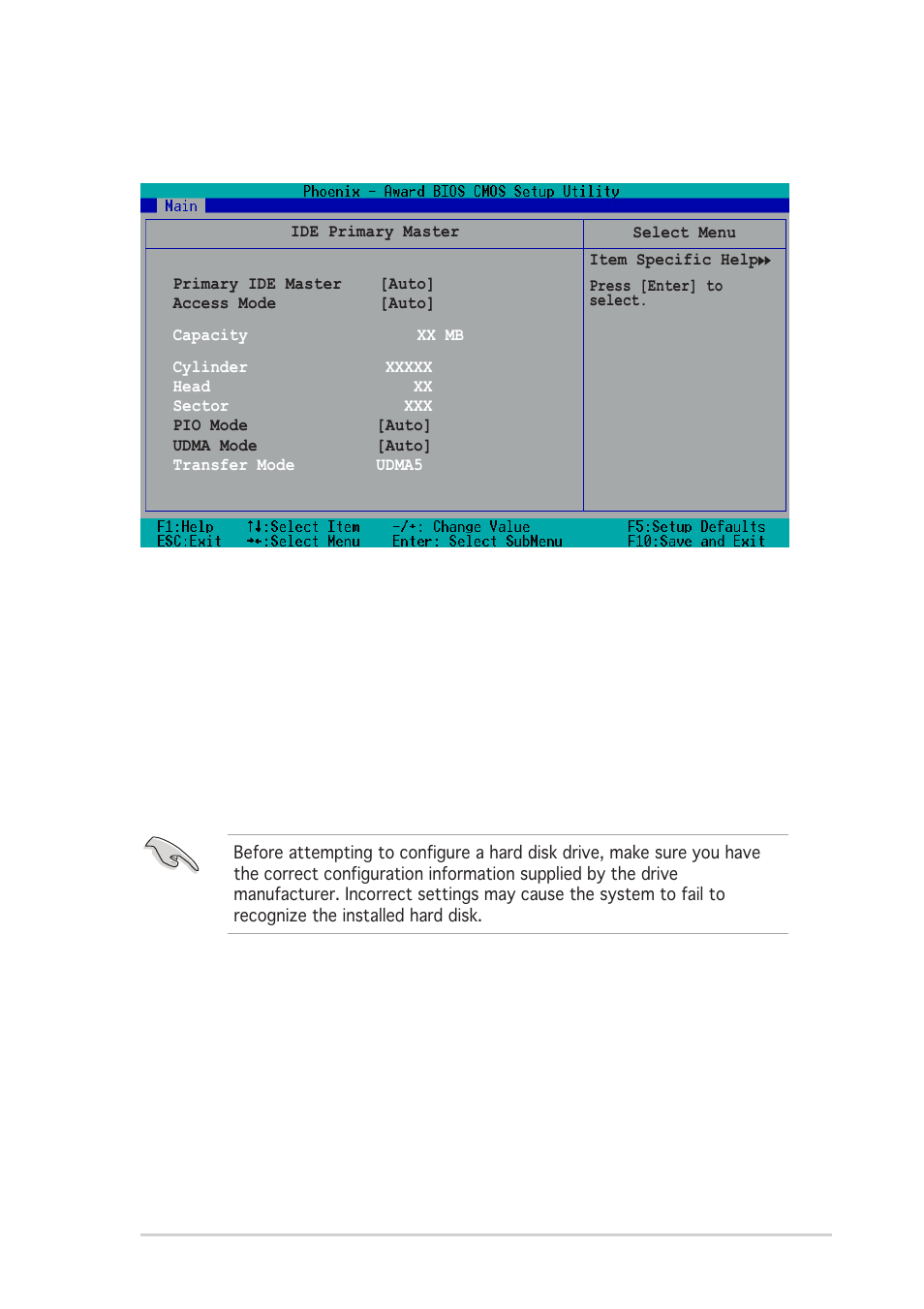 3 primary ide master/slave; first sata master, Primary ide master [auto, Access mode [auto | Pio mode [auto | Asus P1-PH1 User Manual | Page 69 / 88