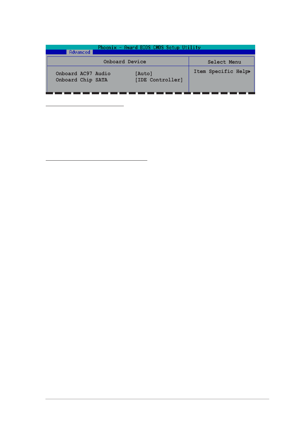 Primary display adapter [pci, Onboard lan boot rom [disabled, Serial port1 address [3f8/irq4 | Parallel port address [378/irq7, Parallel port mode [ecp+epp, Ecp mode use dma [3, South onchip pci device | Asus P1-PH1 User Manual | Page 75 / 88