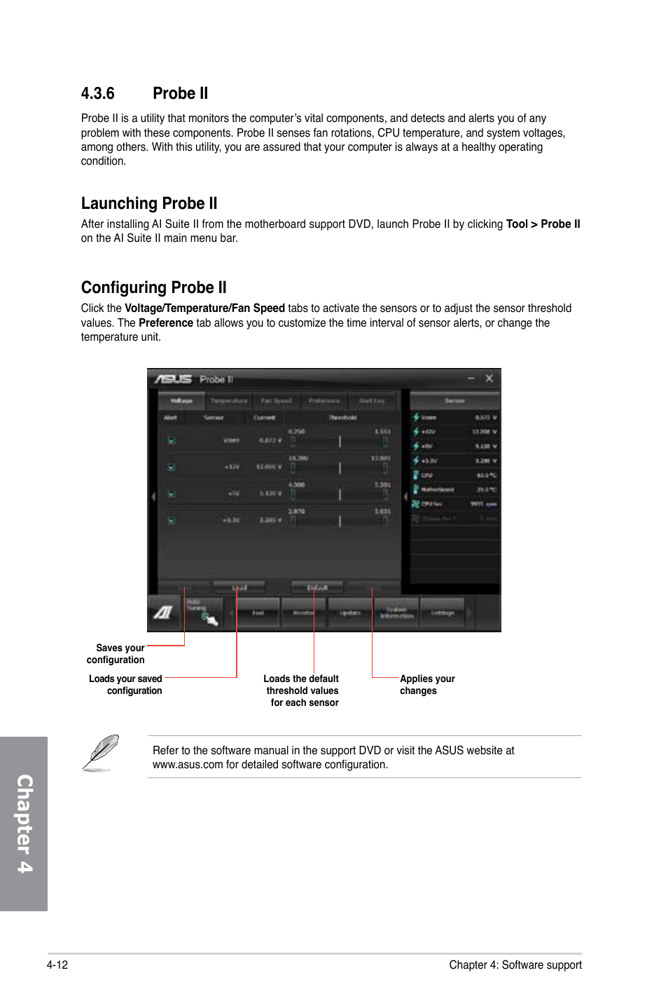 6 probe ii, Probe ii -12, Chapter 4 | Launching probe ii, Configuring probe ii | Asus P8Z77-I DELUXE/WD User Manual | Page 118 / 178