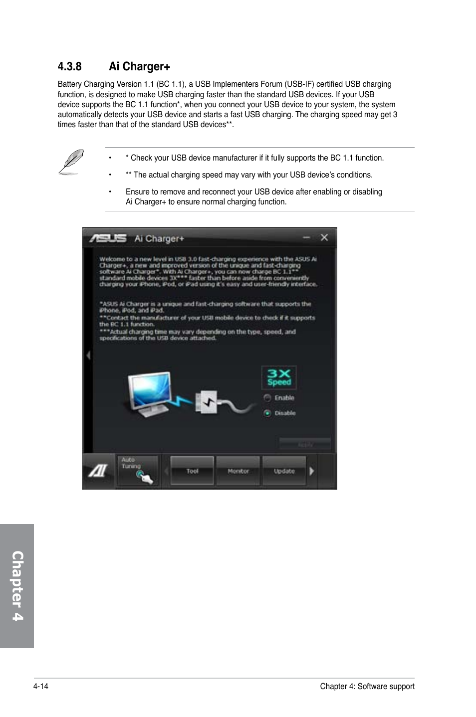 8 ai charger, Ai charger+ -14, Chapter 4 | Asus P8Z77-I DELUXE/WD User Manual | Page 120 / 178