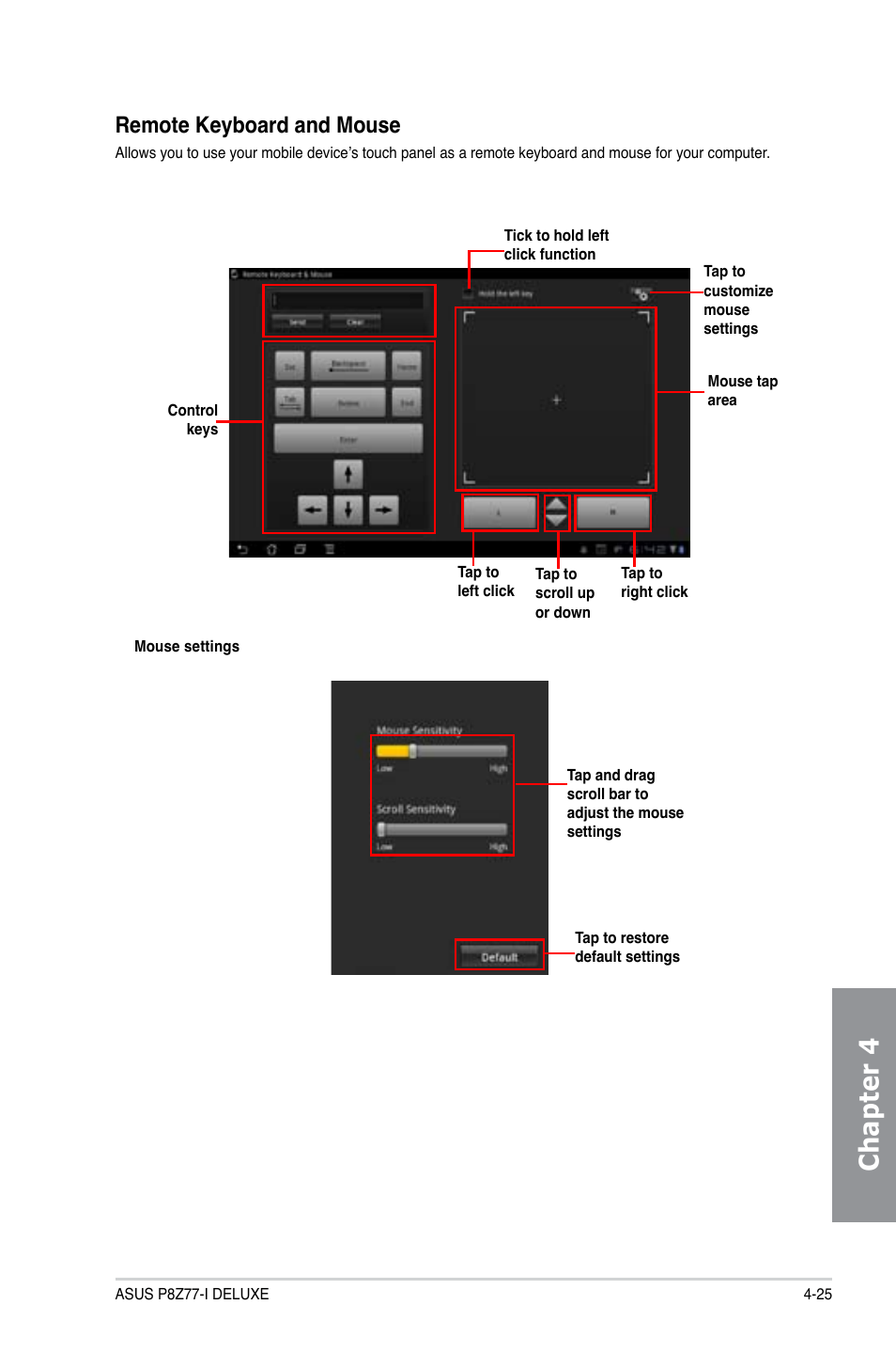 Chapter 4, Remote keyboard and mouse | Asus P8Z77-I DELUXE/WD User Manual | Page 131 / 178