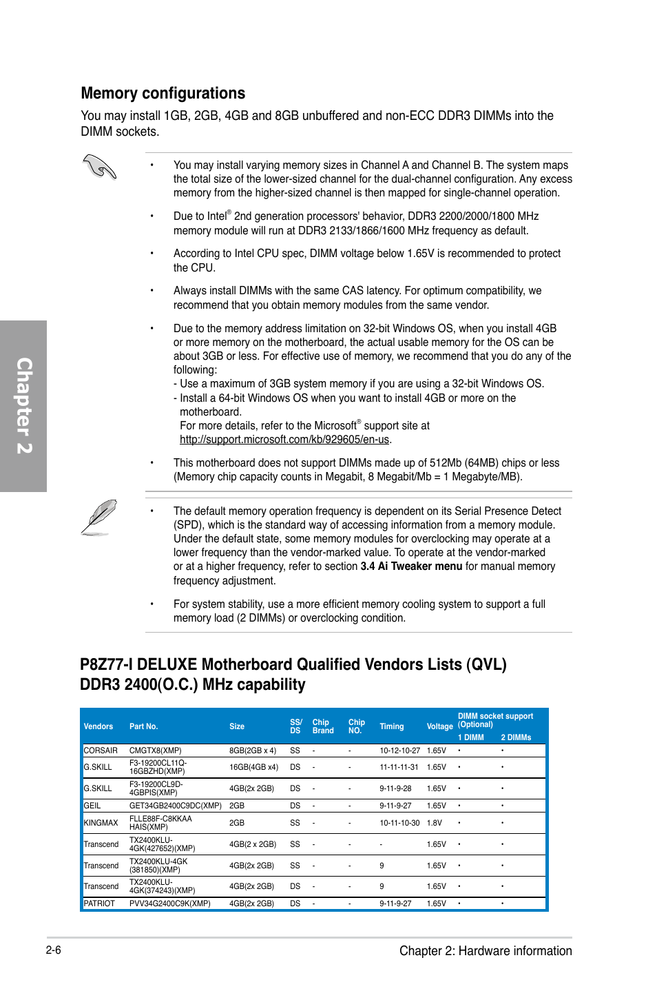 Chapter 2, Chapter 2: hardware information | Asus P8Z77-I DELUXE/WD User Manual | Page 26 / 178