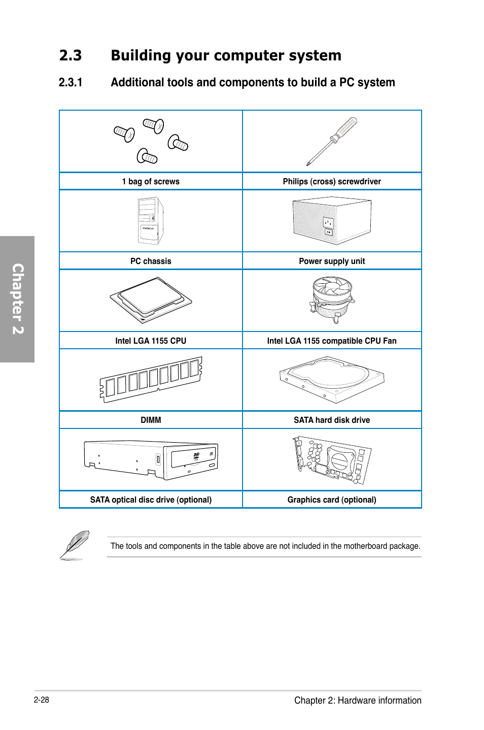 3 building your computer system, Building your computer system -28 2.3.1, Chapter 2 2.3 building your computer system | Asus P8Z77-I DELUXE/WD User Manual | Page 48 / 178