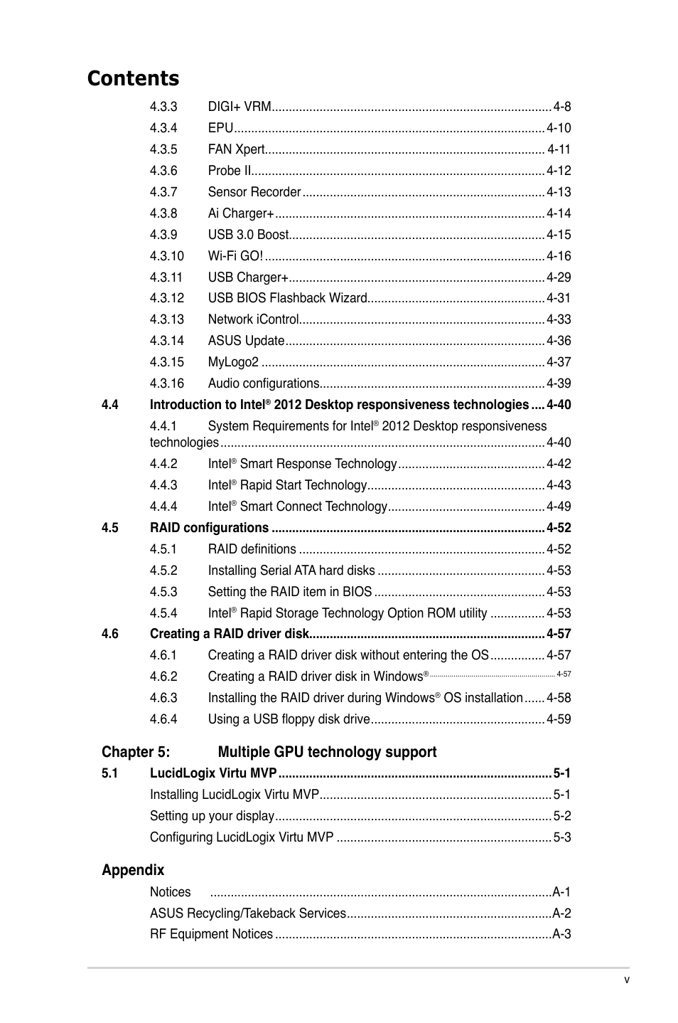 Asus P8Z77-I DELUXE/WD User Manual | Page 5 / 178