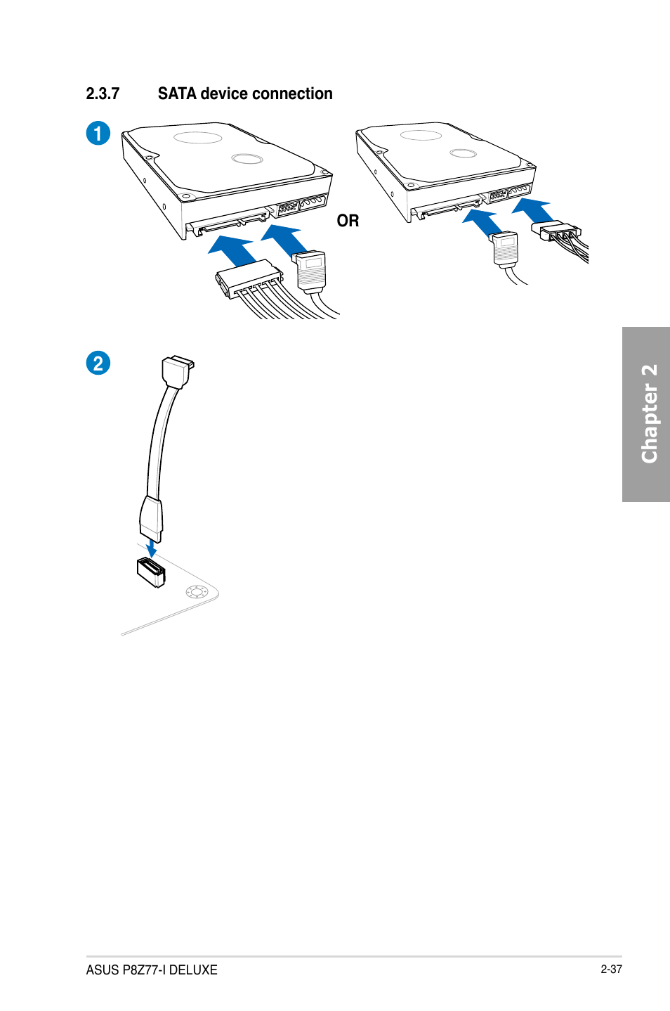 7 sata device connection, Sata device connection -37, Chapter 2 | Asus P8Z77-I DELUXE/WD User Manual | Page 57 / 178