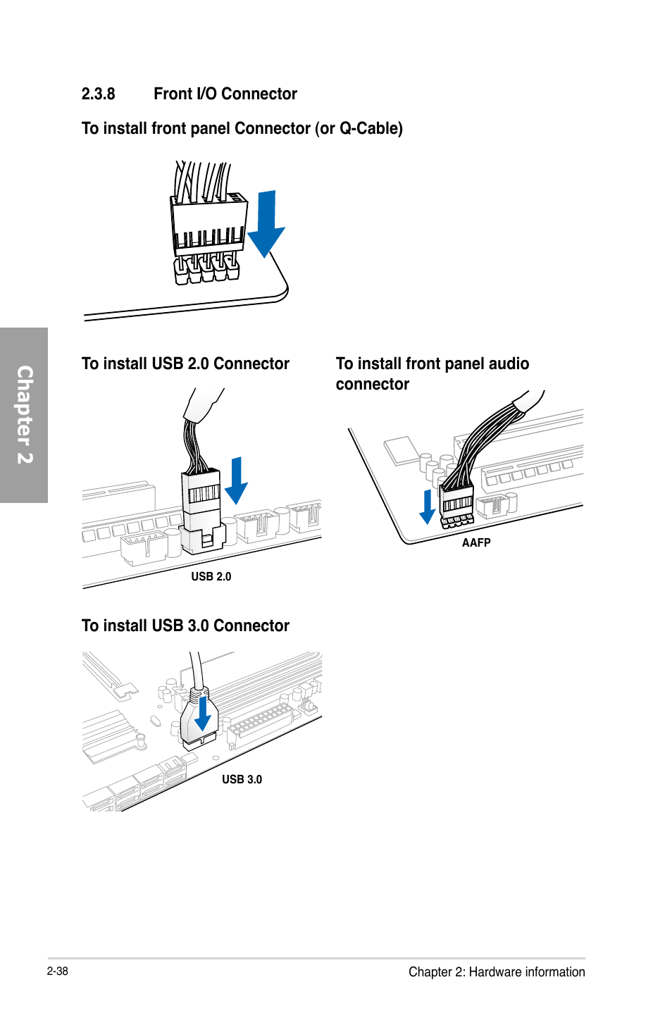 8 front i/o connector, Front i/o connector -38, Chapter 2 | Asus P8Z77-I DELUXE/WD User Manual | Page 58 / 178