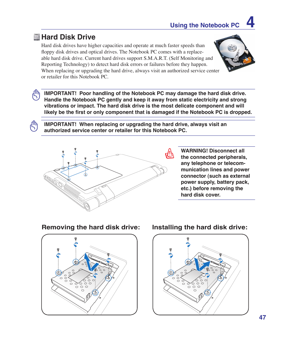 Hard disk drive | Asus X80A User Manual | Page 47 / 88