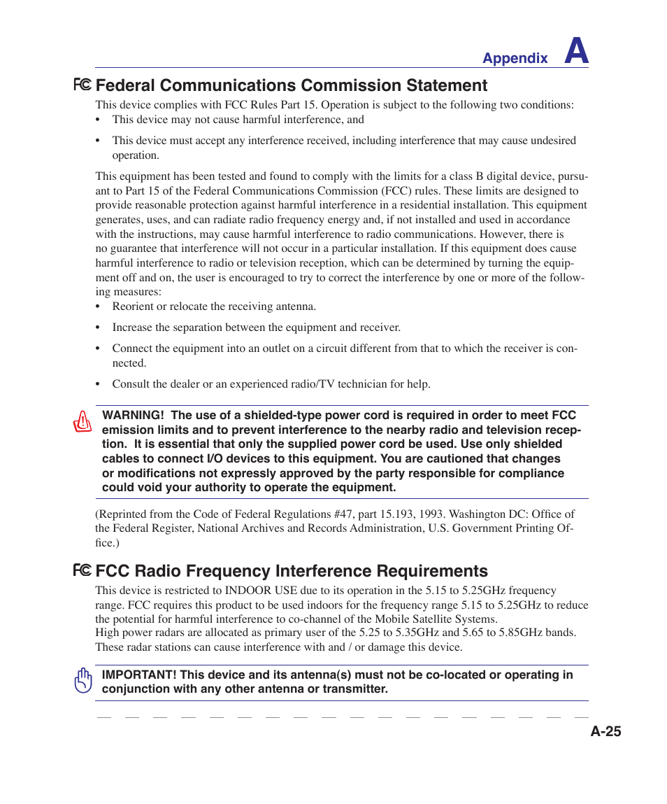 Federal communications commission statement, Fcc radio frequency interference requirements | Asus X80A User Manual | Page 79 / 88