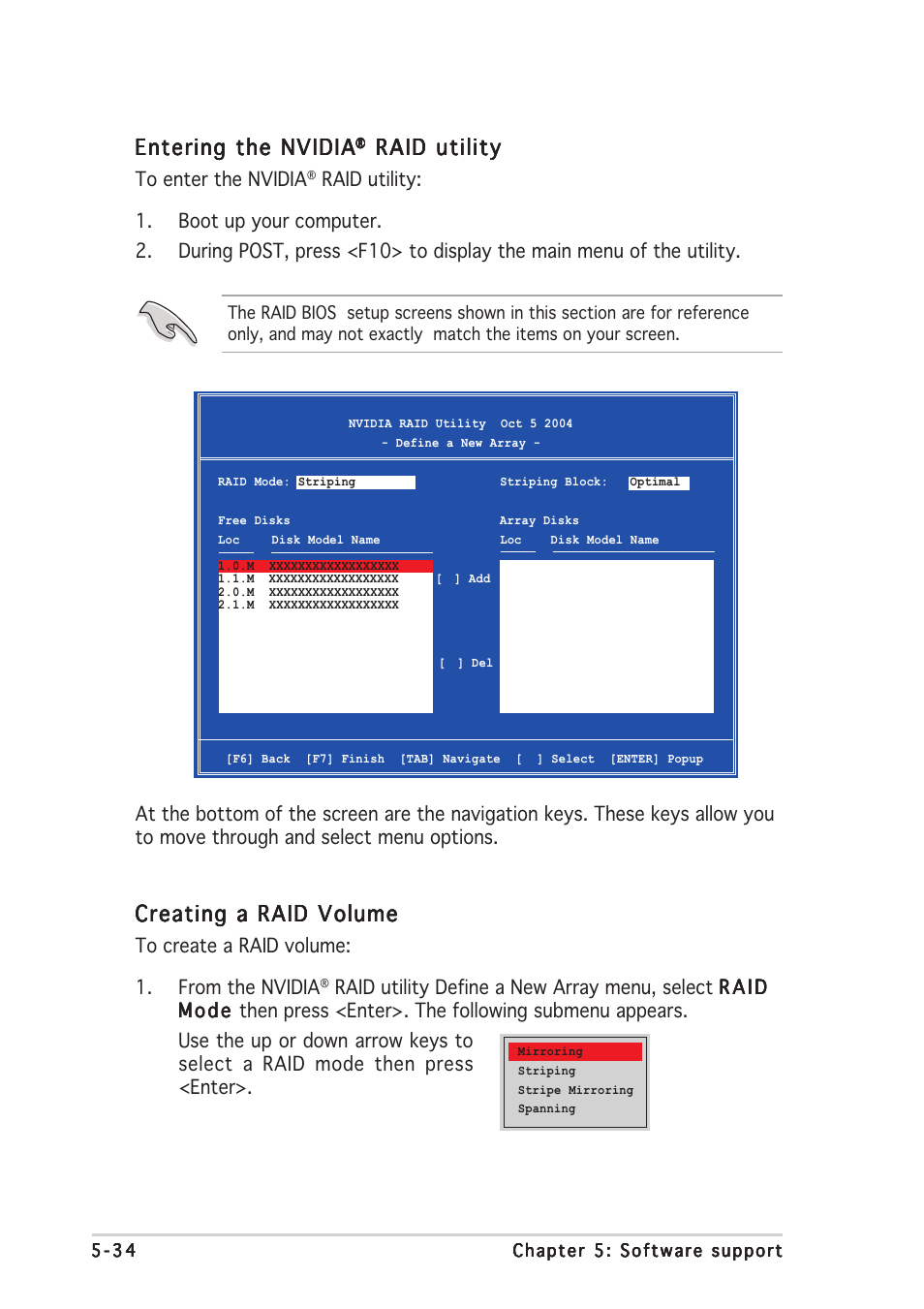 Entering the nvidia, Raid utility, Creating a raid volume | Asus K8N4-E DELUXE User Manual | Page 150 / 166