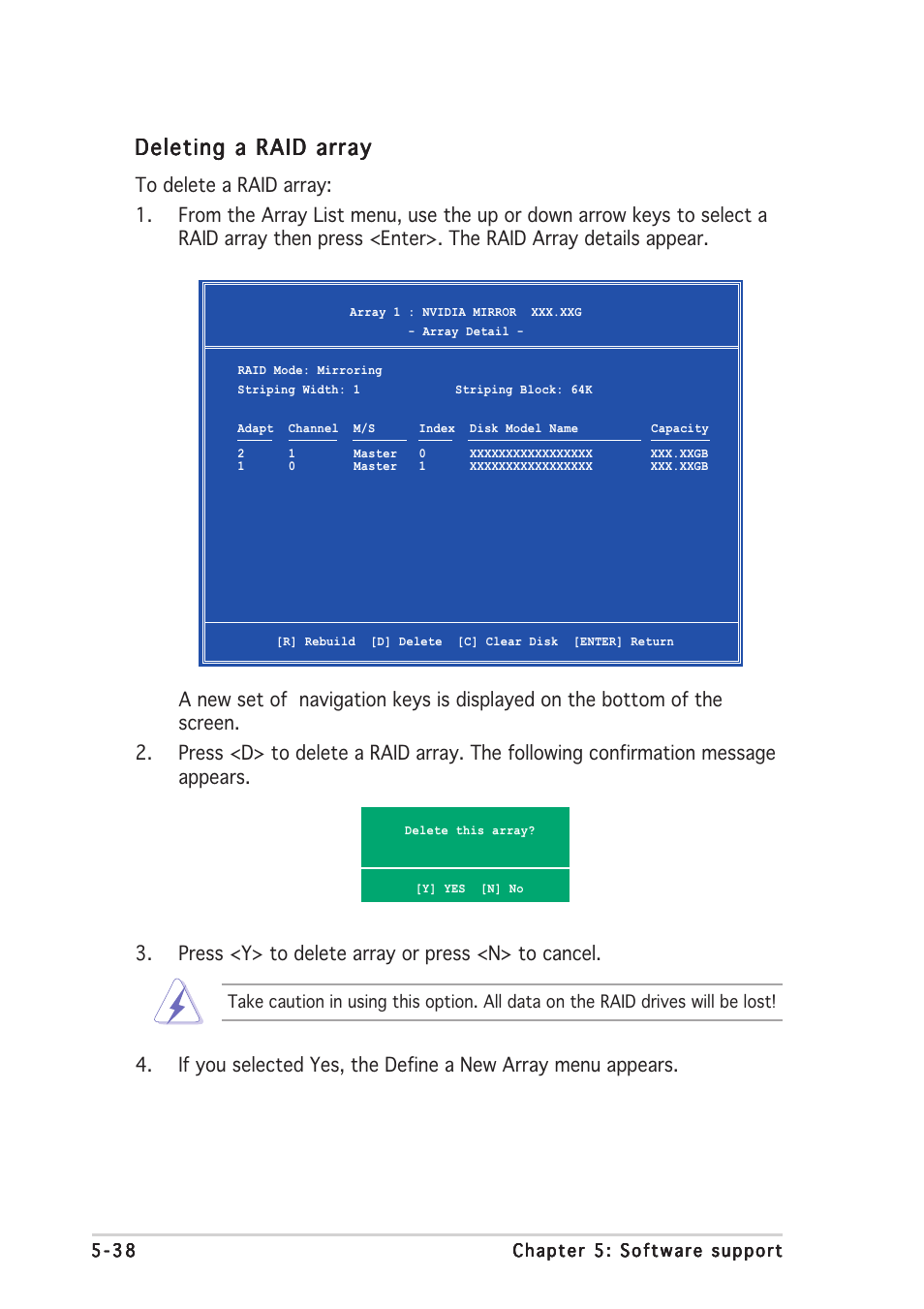 Deleting a raid array | Asus K8N4-E DELUXE User Manual | Page 154 / 166