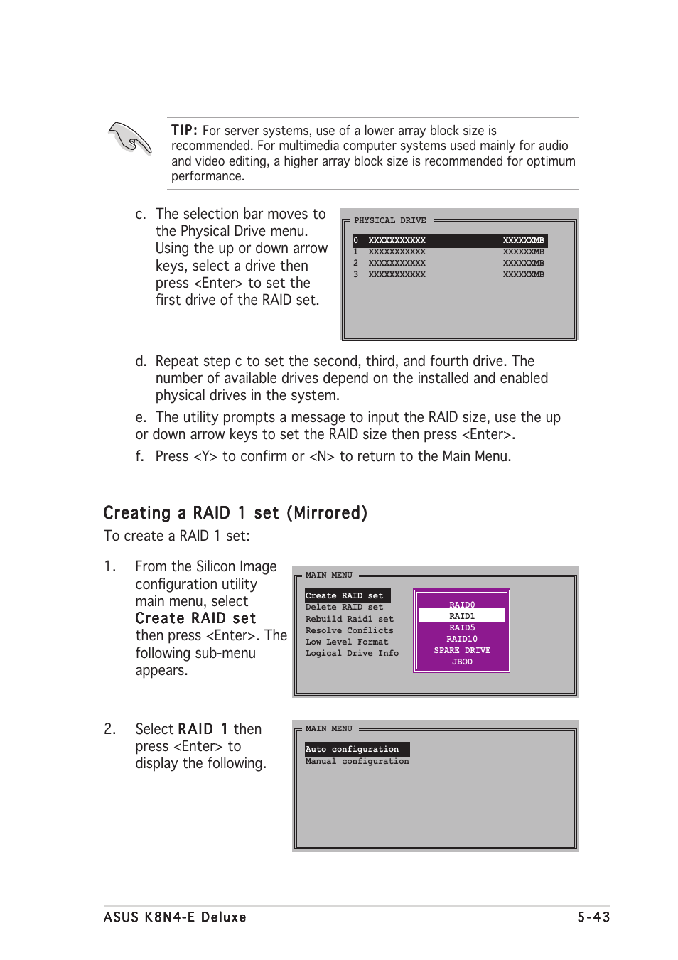 Creating a raid 1 set (mirrored) | Asus K8N4-E DELUXE User Manual | Page 159 / 166