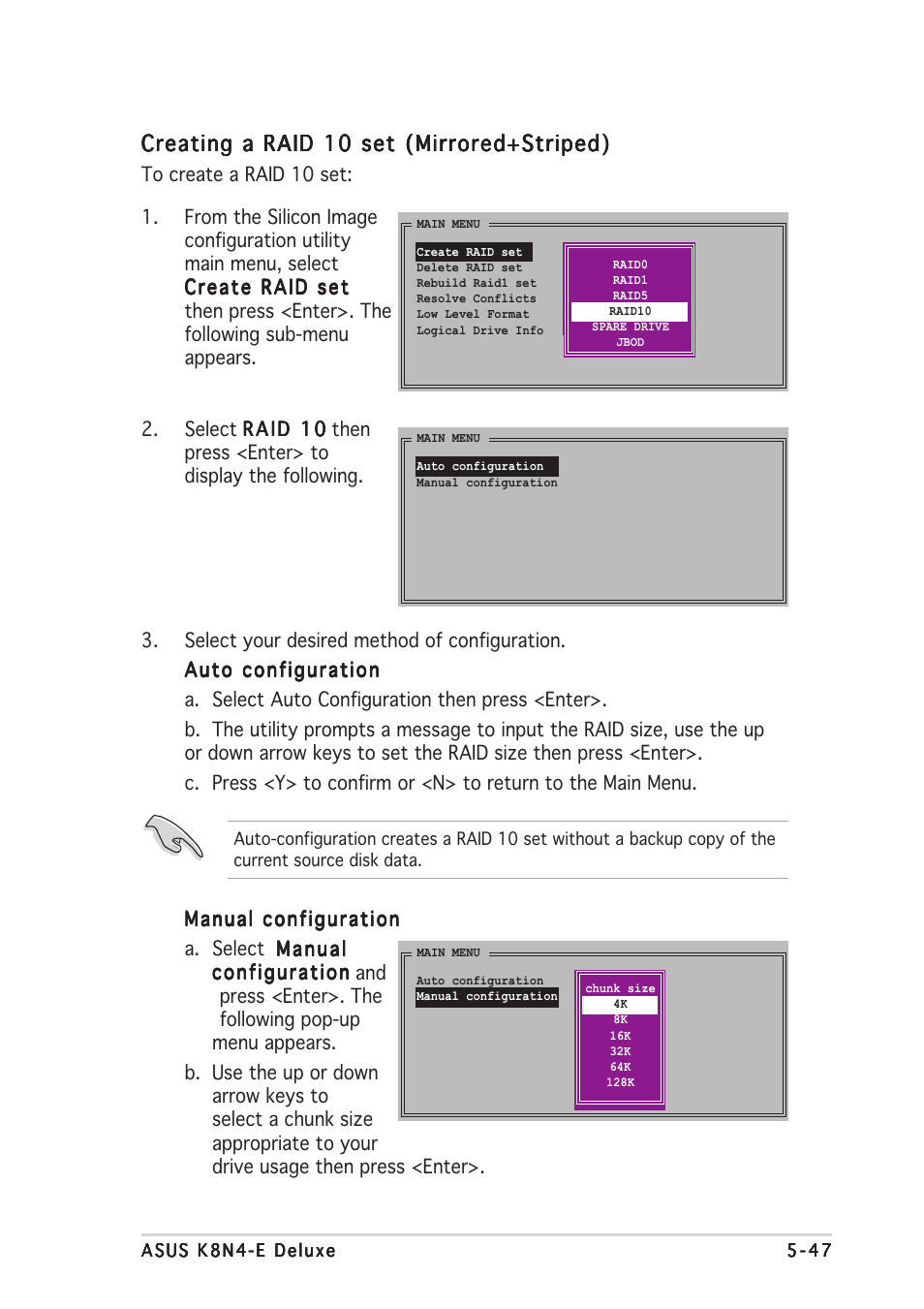 Creating a raid 10 set (mirrored+striped) | Asus K8N4-E DELUXE User Manual | Page 163 / 166