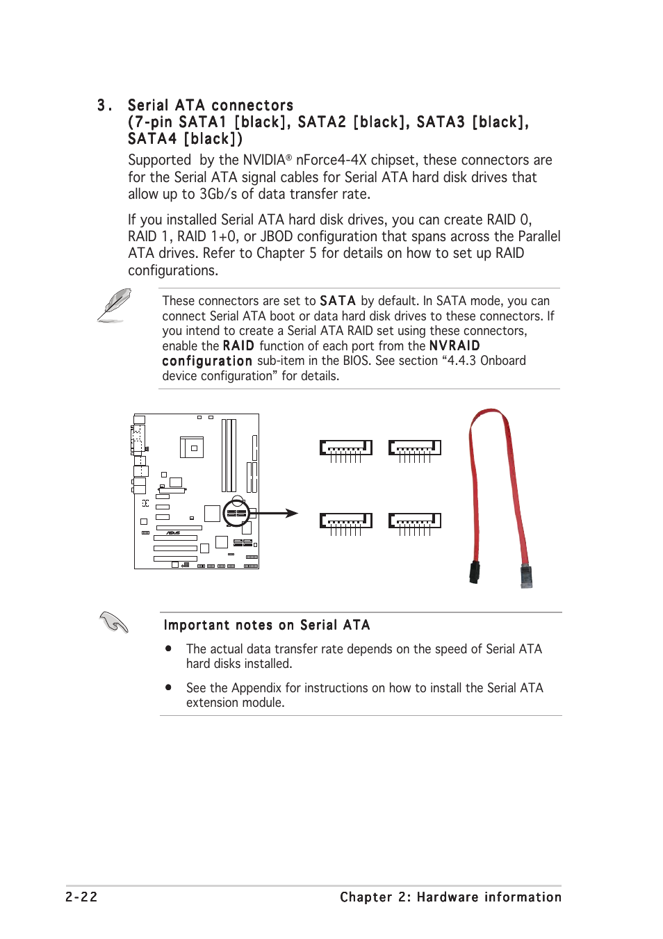 K8n4-e deluxe sata connectors sata2, Sata1, Sata4 | Sata3 | Asus K8N4-E DELUXE User Manual | Page 46 / 166