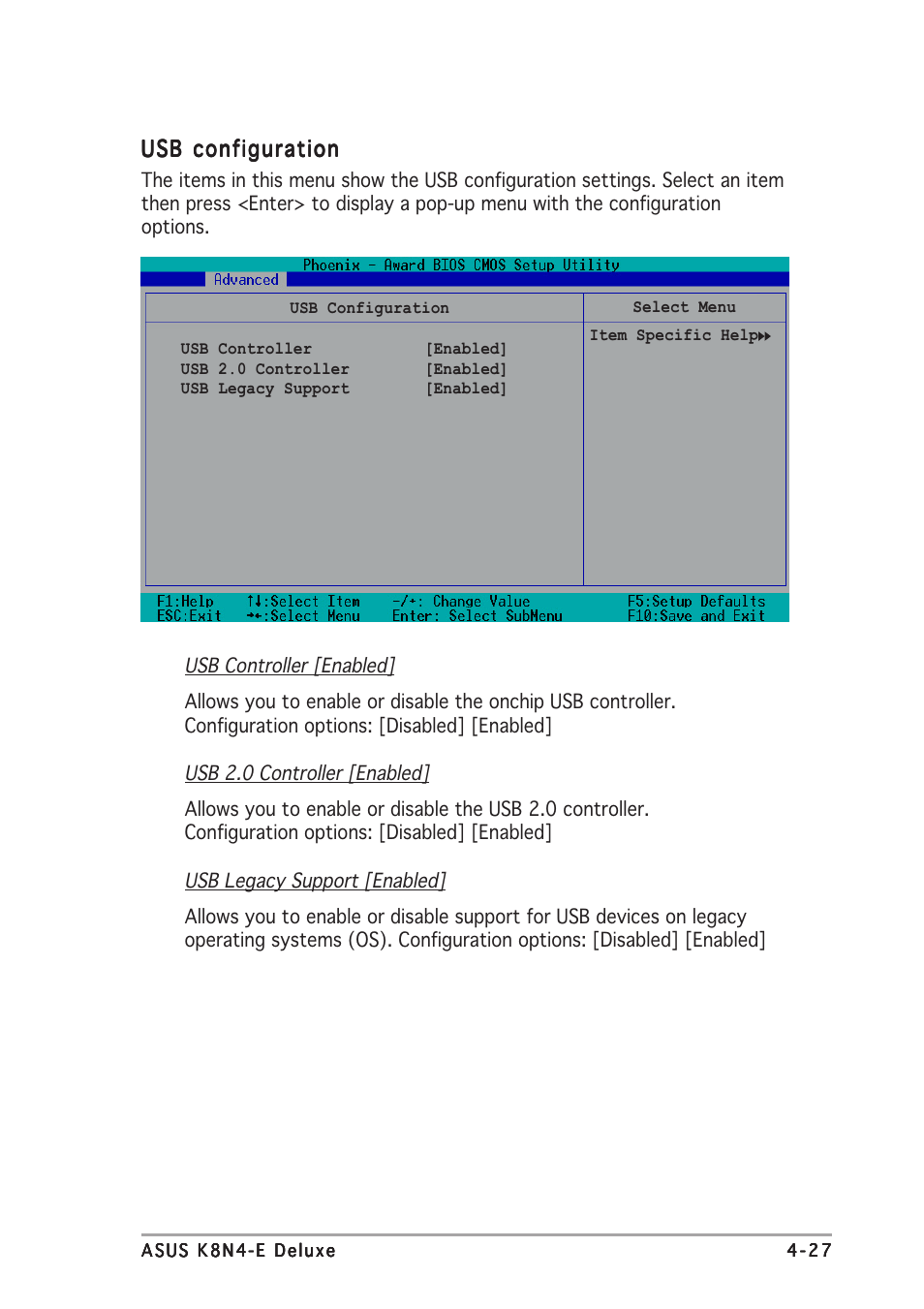 Usb configuration | Asus K8N4-E DELUXE User Manual | Page 93 / 166