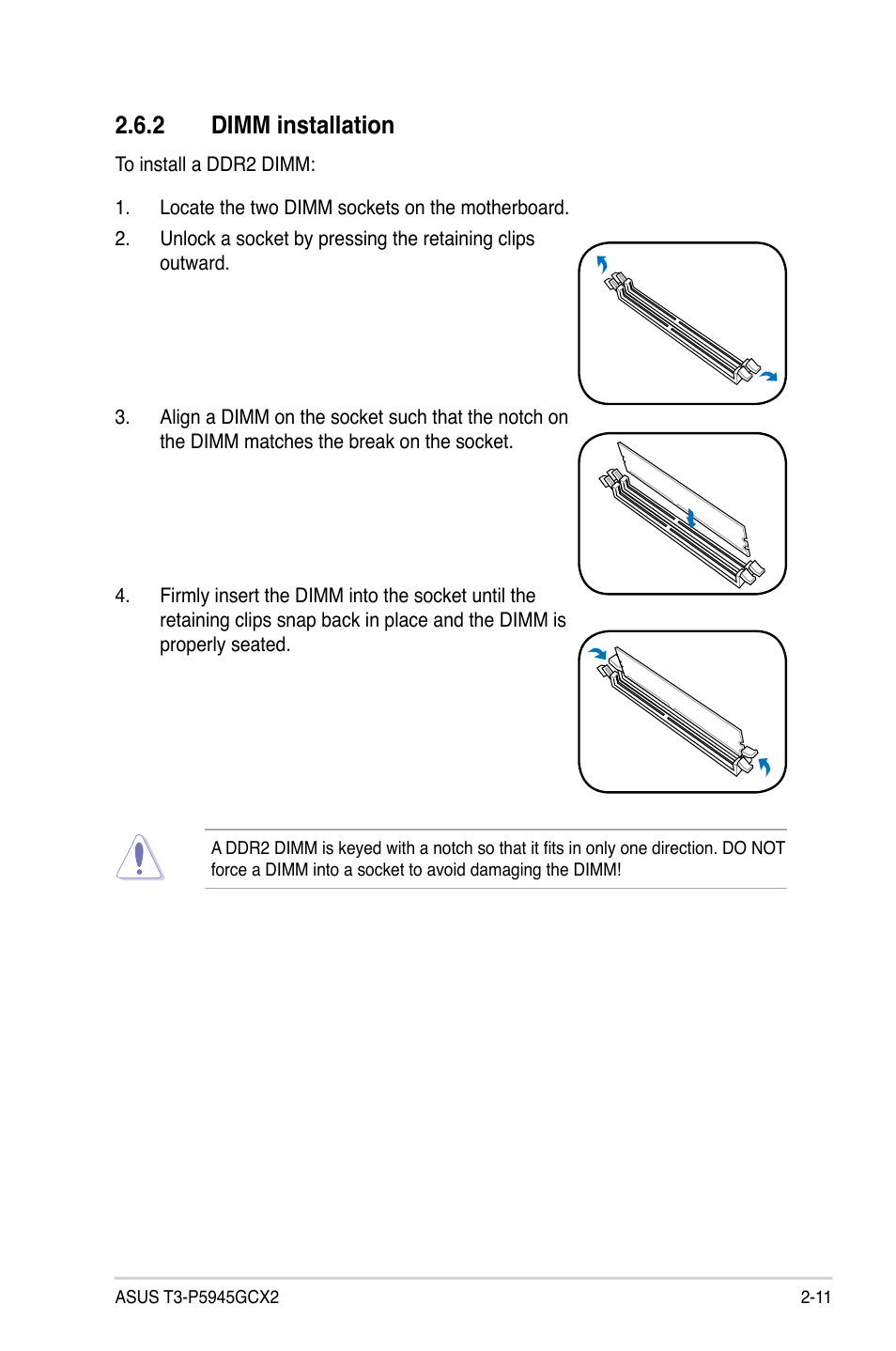 2 dimm installation | Asus T3-P5945GCX2 User Manual | Page 27 / 80