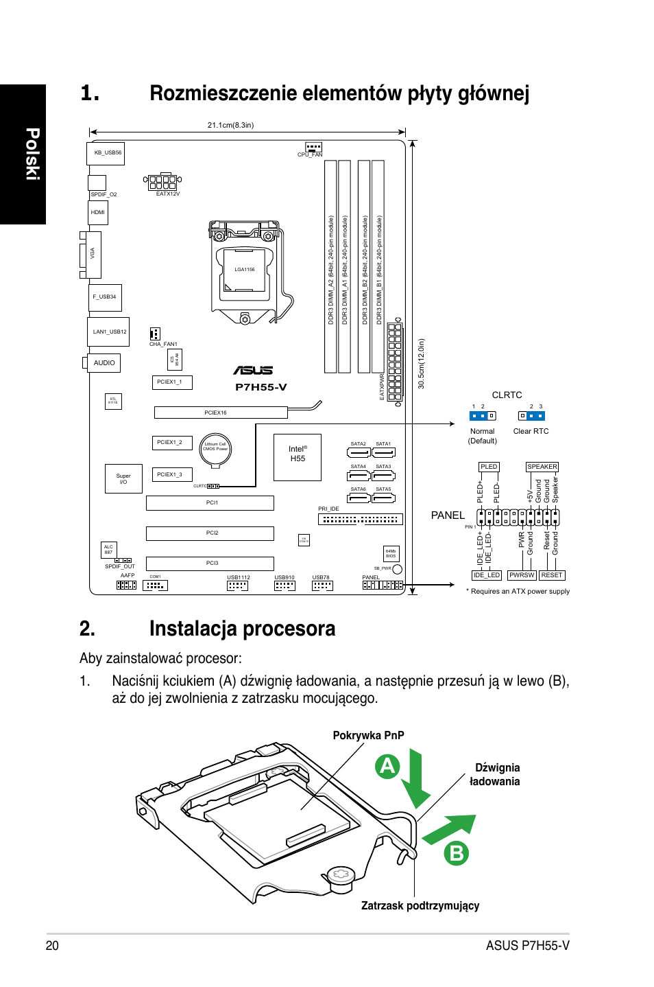 Polski, Panel | Asus P7H55-V User Manual | Page 20 / 42