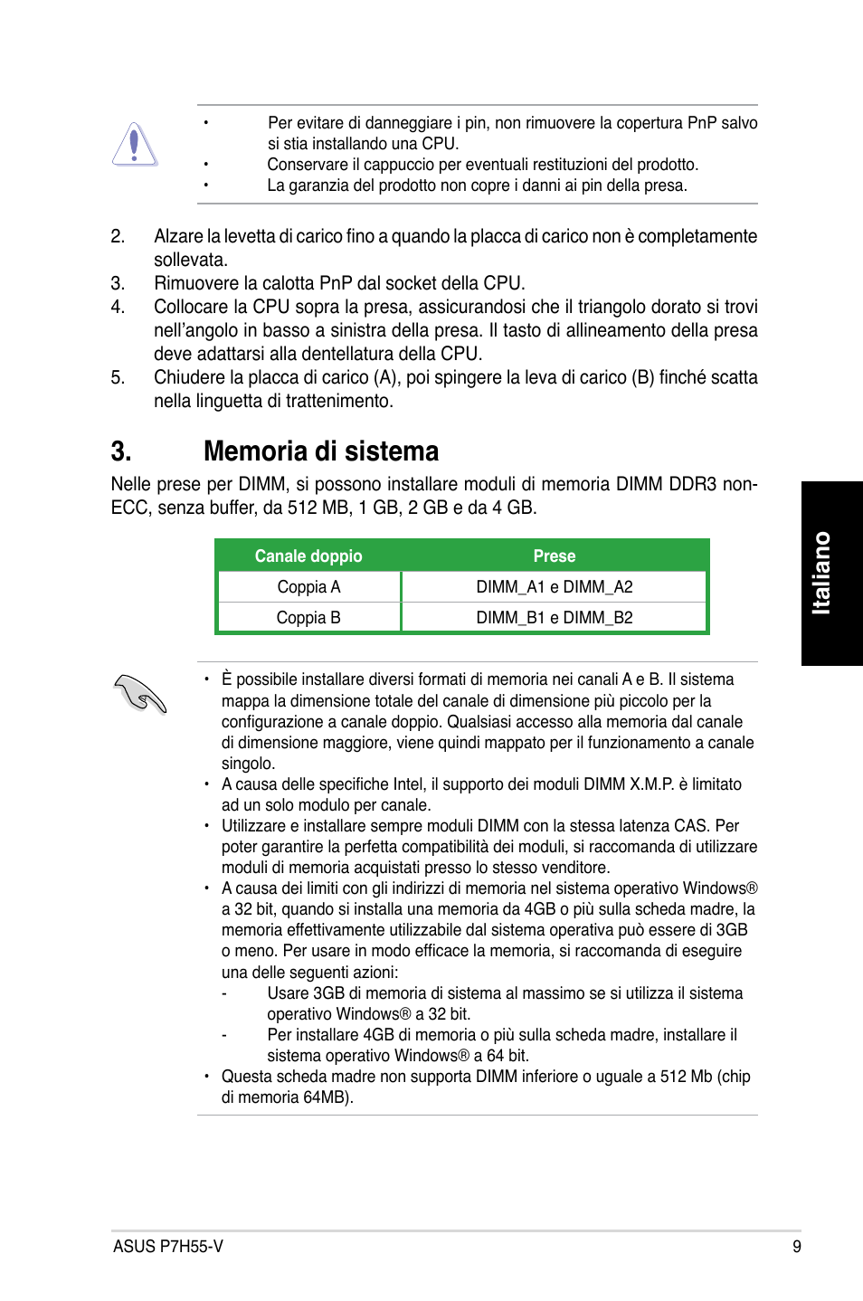 Italiano | Asus P7H55-V User Manual | Page 9 / 42