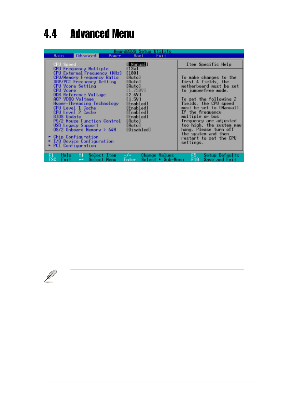 4 advanced menu | Asus P4B533-E User Manual | Page 89 / 148