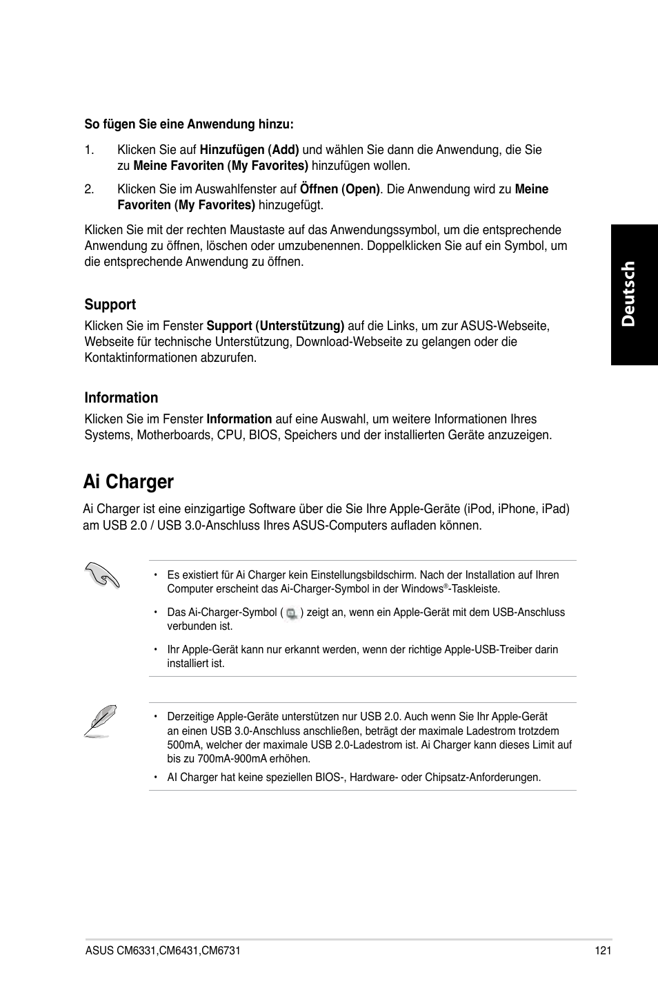 Ai charger, Ai charger 1, Ai.charger | Deutsch d eutsch | Asus CM6731 User Manual | Page 123 / 480