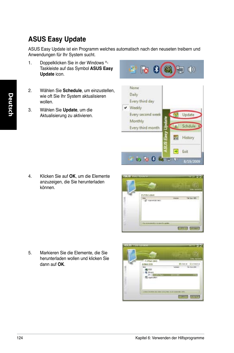 Asus easy update, Asus easy update 4, Asus.easy.update | Deutsch d eutsch d eutsch d eutsch | Asus CM6731 User Manual | Page 126 / 480