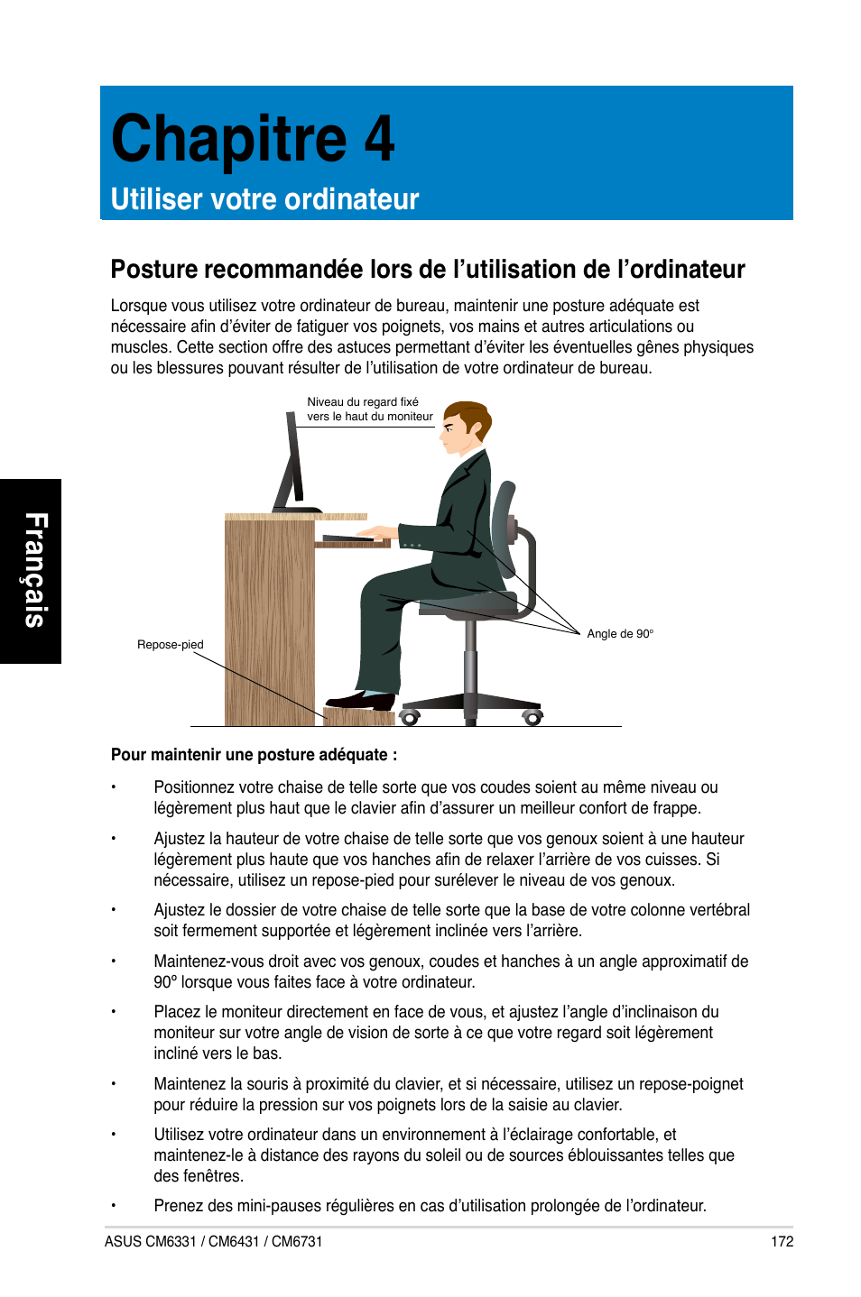 Chapitre 4, Utiliser votre ordinateur, Chapitre.4 | Utiliser.votre.ordinateur, Fr an ça is fra nç ais | Asus CM6731 User Manual | Page 174 / 480