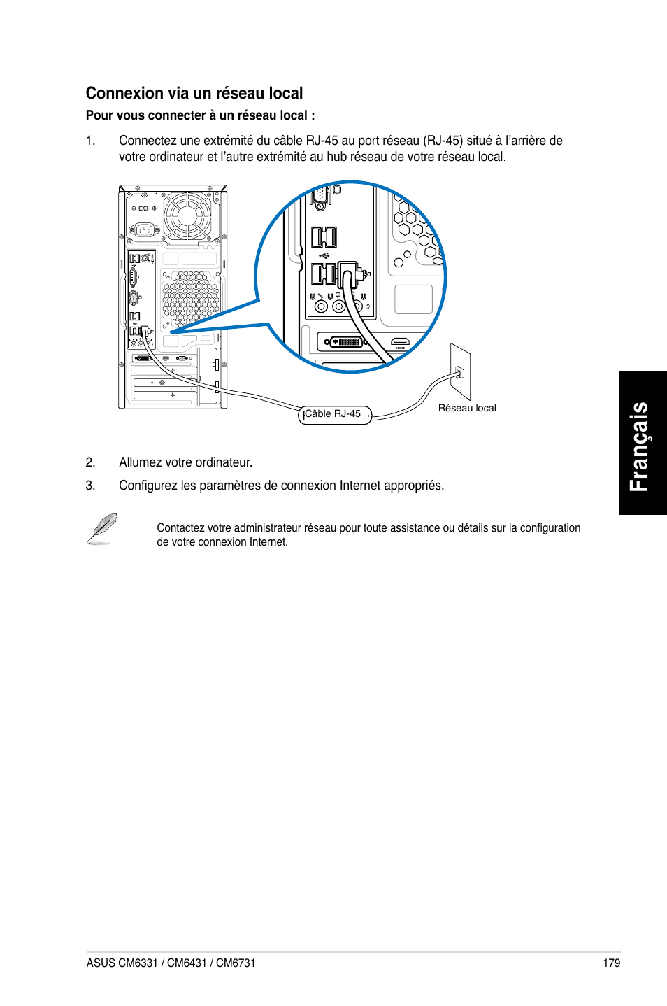 Fr an ça is fra nç ais, Connexion.via.un.réseau.local | Asus CM6731 User Manual | Page 181 / 480