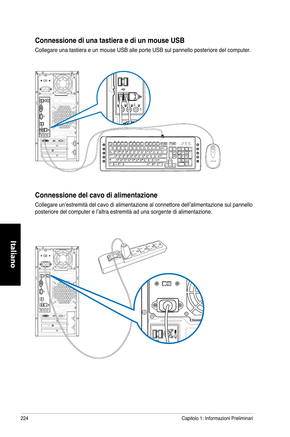 Italiano, Connessione.del.cavo.di.alimentazione | Asus CM6731 User Manual | Page 226 / 480