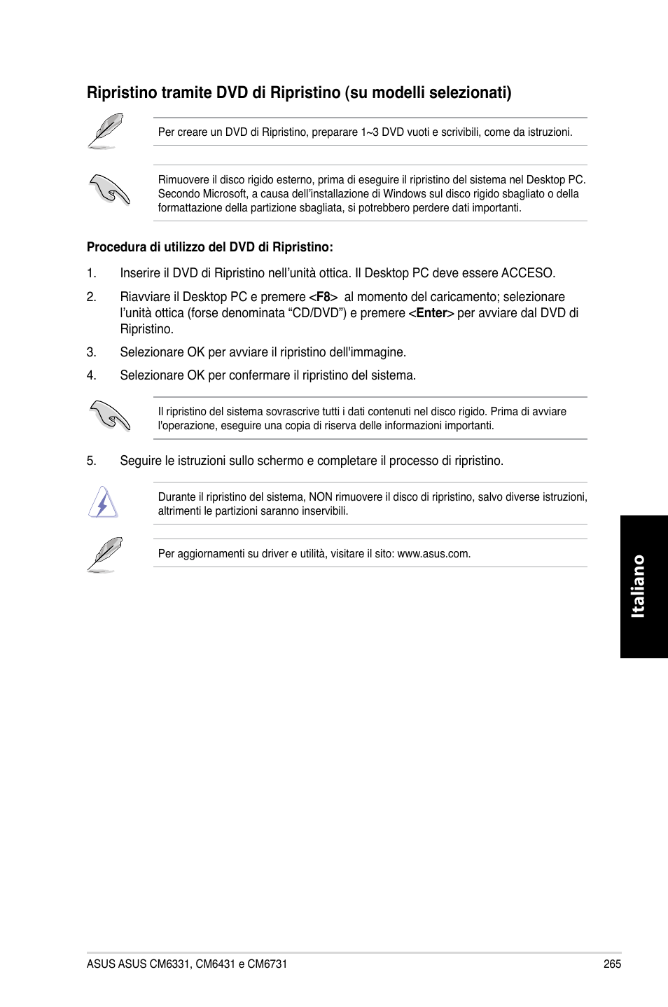 Italiano | Asus CM6731 User Manual | Page 267 / 480