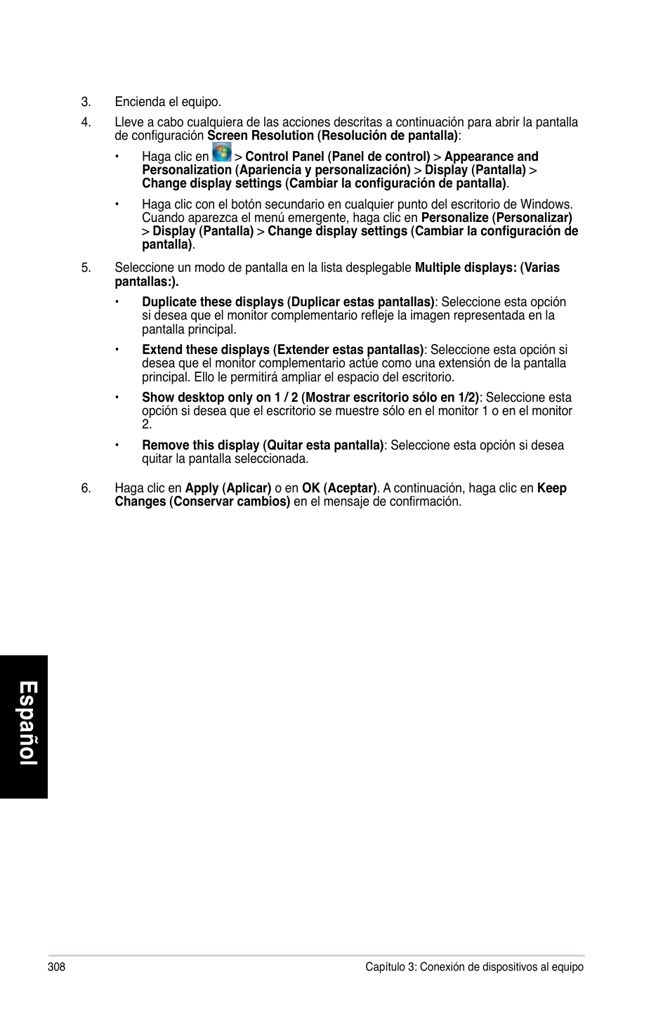 Es pa ño l es pa ño l | Asus CM6731 User Manual | Page 310 / 480