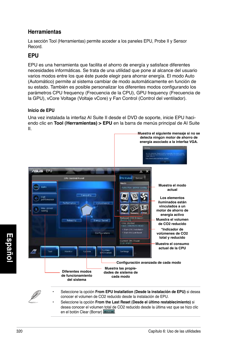 Es pa ño l es pa ño l es pa ño l es pa ño l, Herramientas | Asus CM6731 User Manual | Page 322 / 480