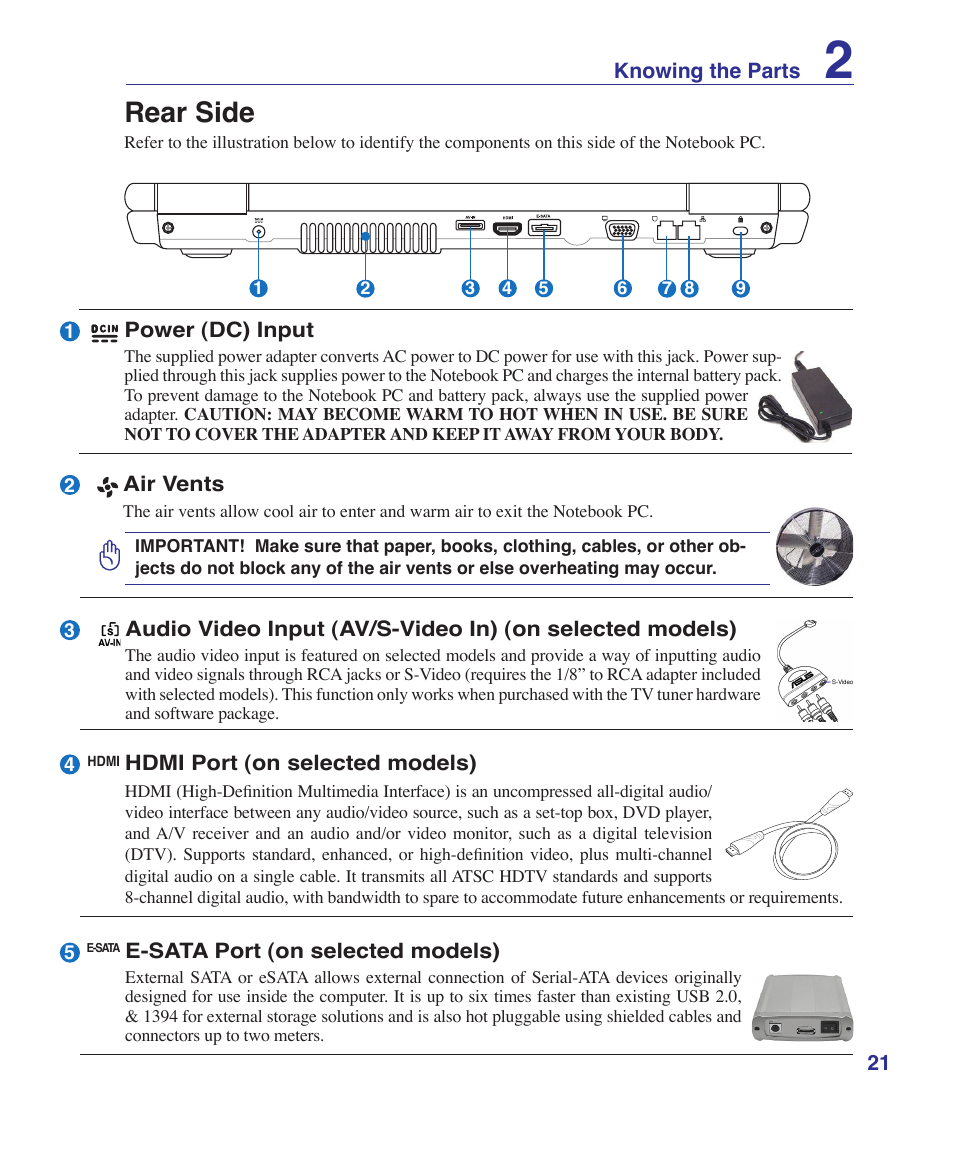 Rear side | Asus X72VM User Manual | Page 21 / 91