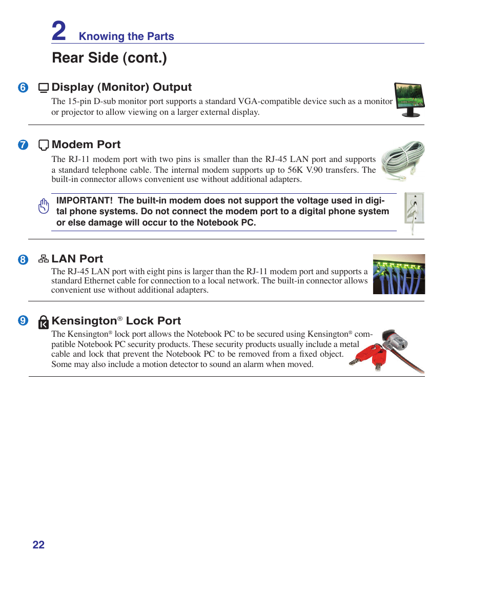 Rear side (cont.) | Asus X72VM User Manual | Page 22 / 91