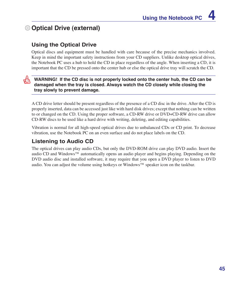 Optical drive (external) | Asus X72VM User Manual | Page 45 / 91