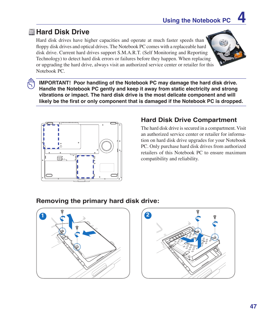 Hard disk drive | Asus X72VM User Manual | Page 47 / 91