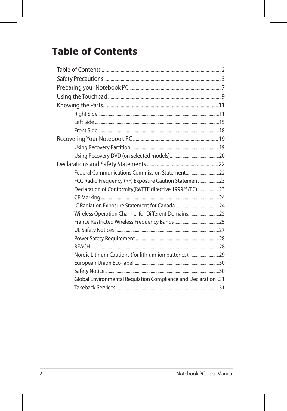 Asus B53J User Manual | Page 2 / 34