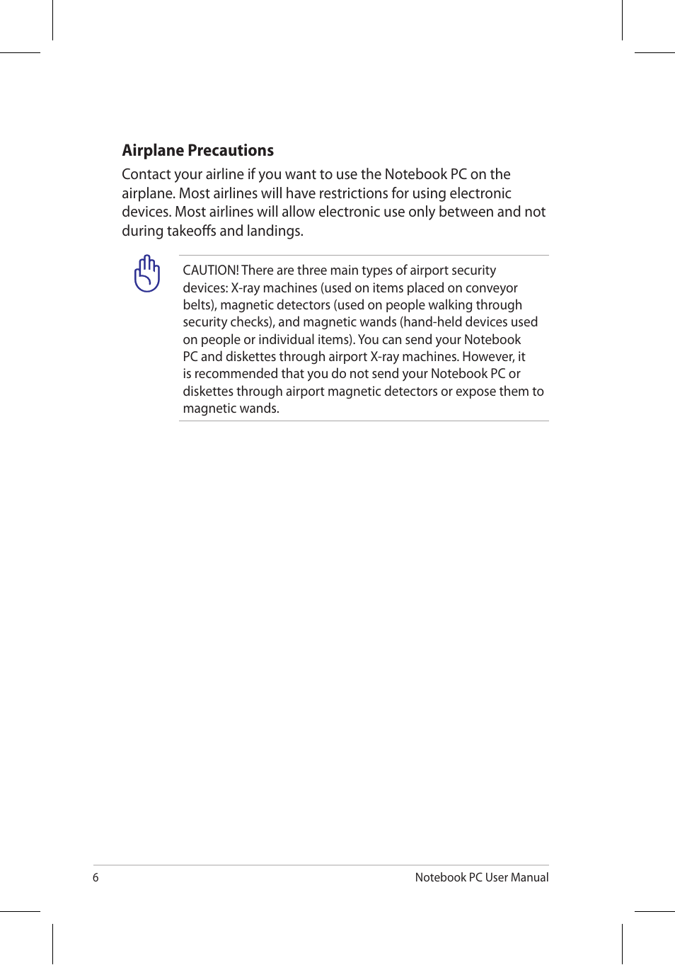 Airplane precautions | Asus B53J User Manual | Page 6 / 34