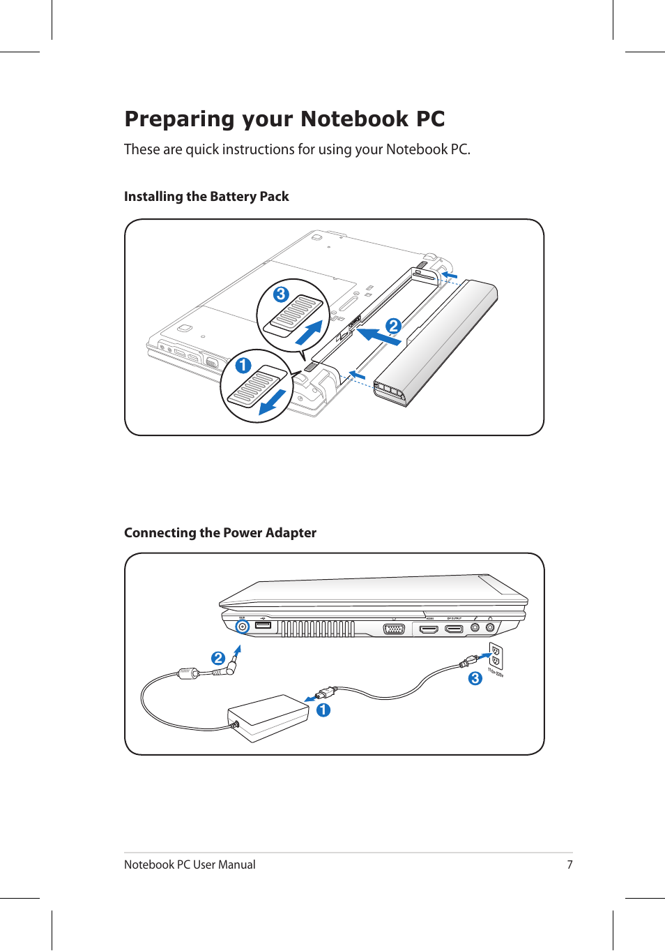 Preparing your notebook pc | Asus B53J User Manual | Page 7 / 34