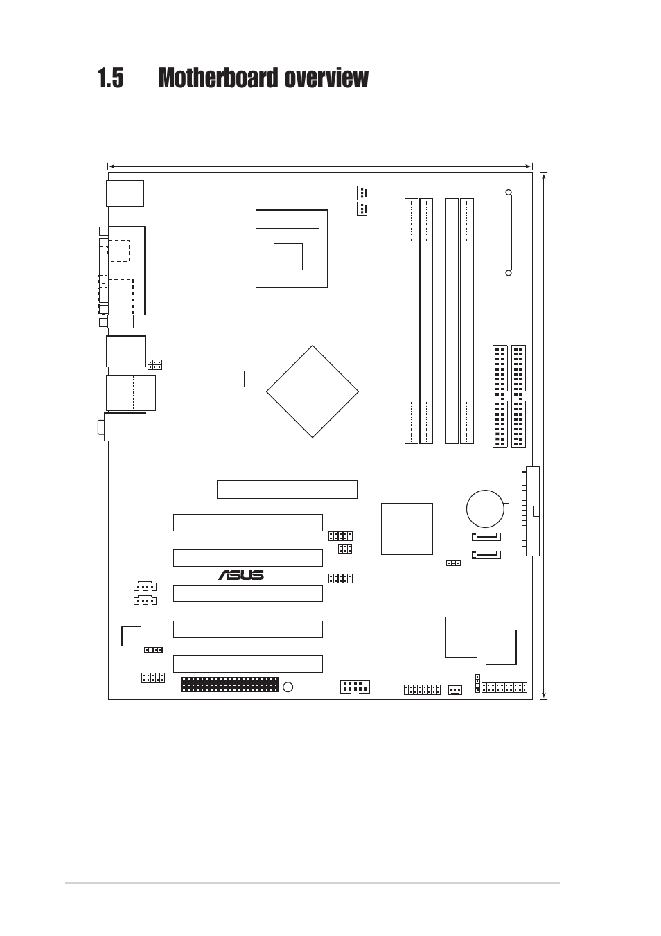 5 motherboard overview, 1 motherboard layout, 6 chapter 1: product introduction | Sis 655 fx, Sis 964, Pci1, Pci2 pci3 pci4 pci5 | Asus P4S800D User Manual | Page 16 / 84