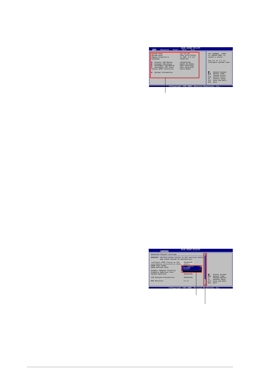 4 menu items, 5 sub-menu items, 6 configuration fields | 7 pop-up window, 8 scroll bar, 9 general help, 10 chapter 2: bios information | Asus P4S800D User Manual | Page 46 / 84