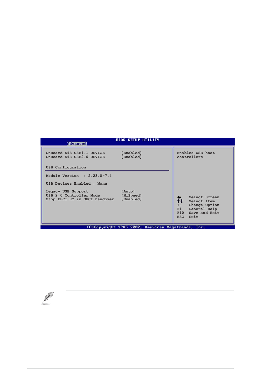 6 usb configuration, Onboard sis usb 1.1 device [enabled, Onboard sis usb 2.0 device [enabled | Pci ide busmaster [enabled, Irq xx [available, Legacy usb support [auto, 22 chapter 2: bios information | Asus P4S800D User Manual | Page 58 / 84
