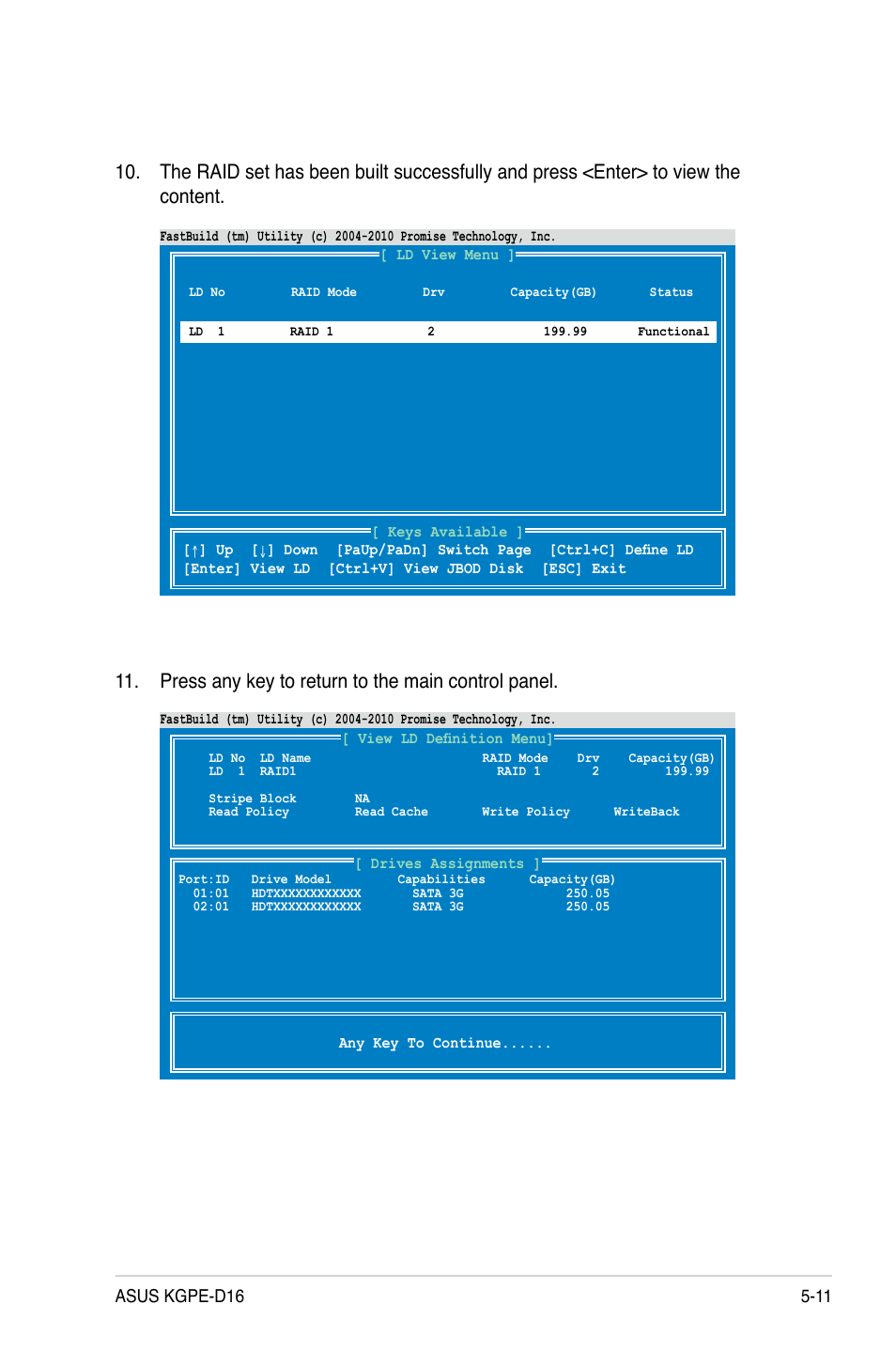 Press any key to return to the main control panel | Asus KGPE-D16 User Manual | Page 119 / 158