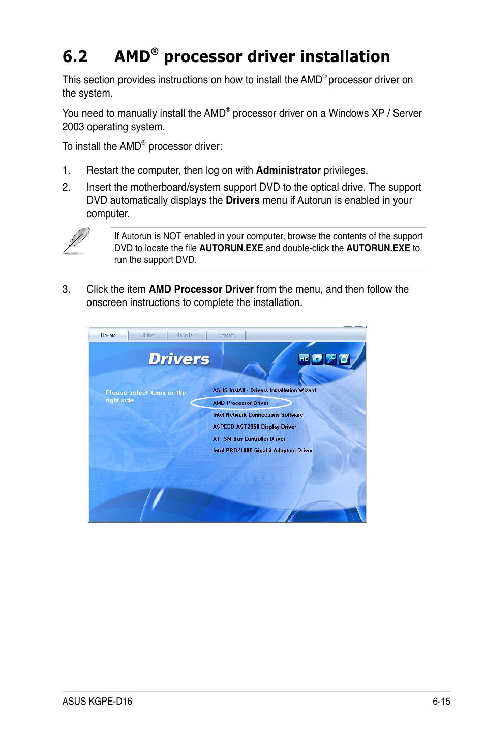 2 amd® processor driver installation, Processor driver installation -15, 2 amd | Processor driver installation | Asus KGPE-D16 User Manual | Page 139 / 158