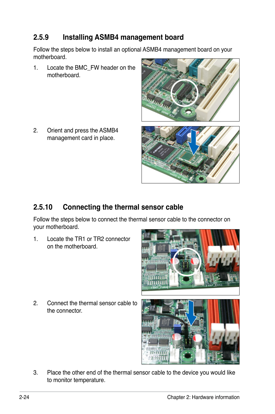 9 installing asmb4 management board, 10 connecting the thermal sensor cable, Installing asmb4 management board -24 | 10 connecting the thermal sensor cable -24 | Asus KGPE-D16 User Manual | Page 44 / 158