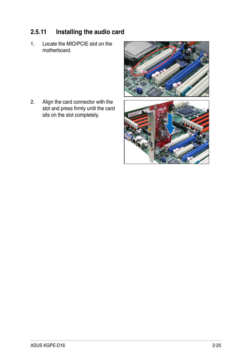 11 installing the audio card, 11 installing the audio card -25 | Asus KGPE-D16 User Manual | Page 45 / 158
