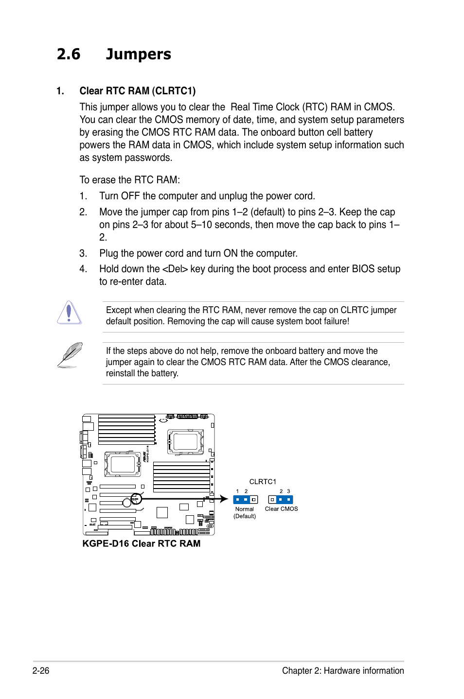 6 jumpers, Jumpers -26 | Asus KGPE-D16 User Manual | Page 46 / 158