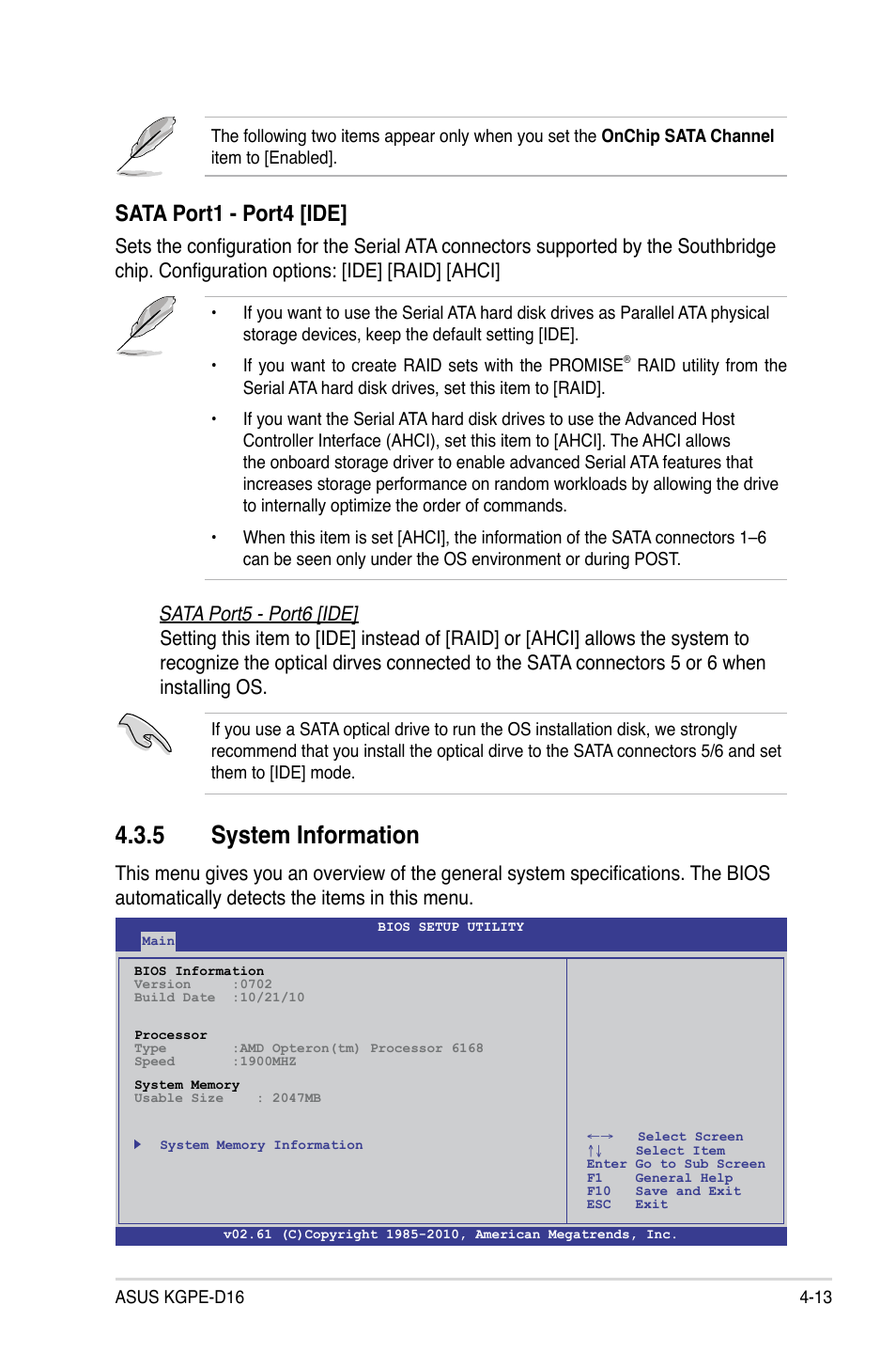 5 system information, System information -13, Sata port1 - port4 [ide | Asus KGPE-D16 User Manual | Page 79 / 158