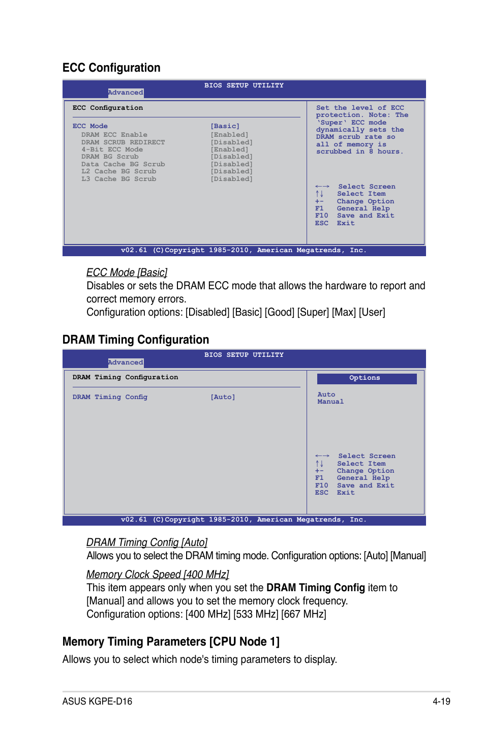 Ecc configuration, Dram timing configuration | Asus KGPE-D16 User Manual | Page 85 / 158