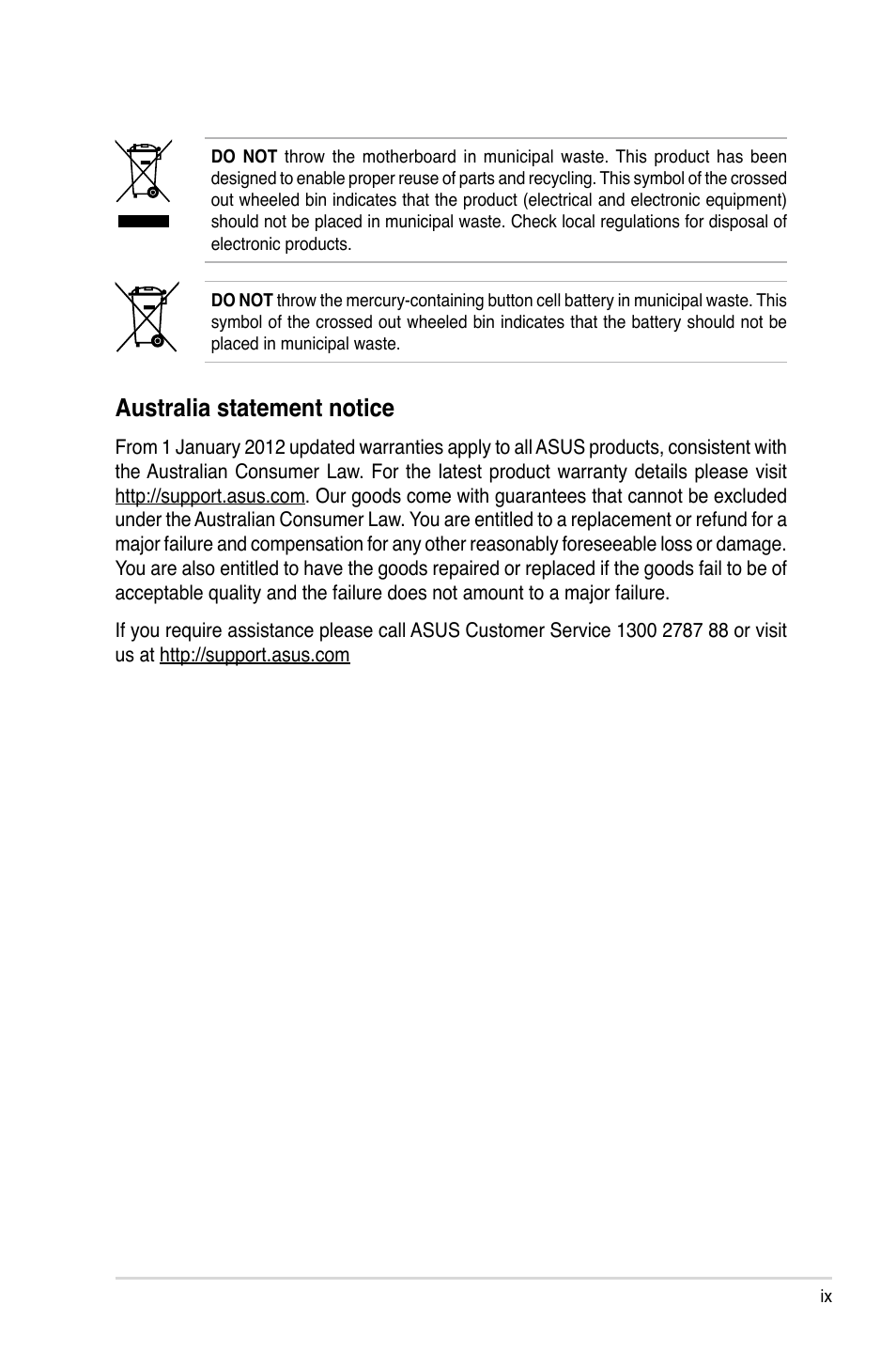 Australia statement notice | Asus KGPE-D16 User Manual | Page 9 / 158