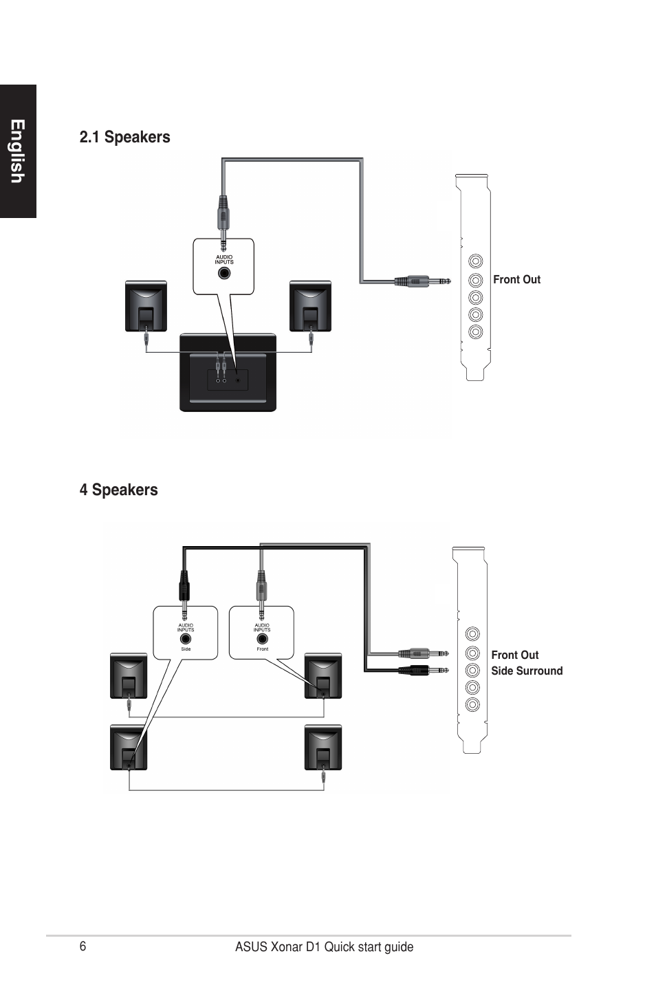 English, 4 speakers 2.1 speakers | Asus Xonar D1 User Manual | Page 6 / 10